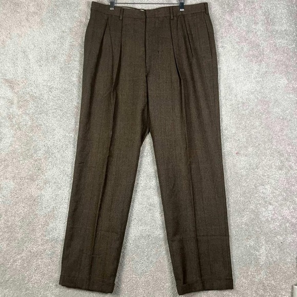 Brooks Brothers Other - Vintage Brooks Brothers Dress Pants Mens 36x32 Brown Wool Pleated Windowpane USA
